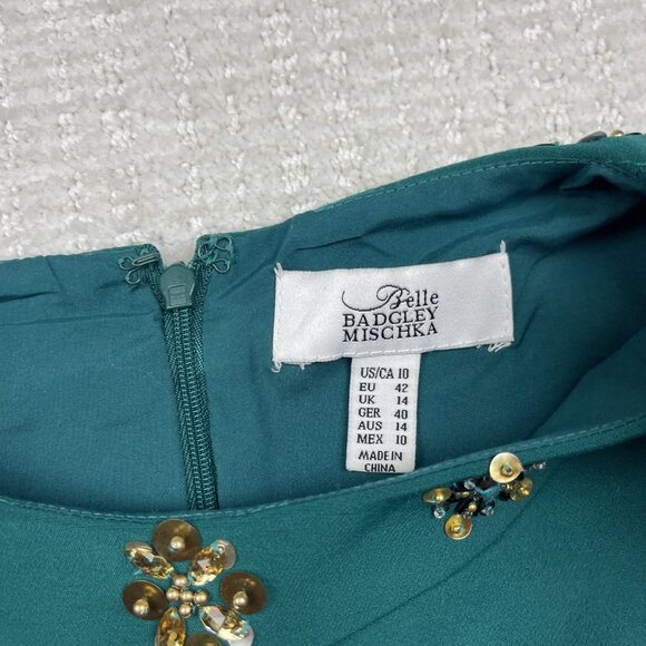 Belle by Badgley Mischka Fit and Flare Dress Size 10 Cocktail Party Green - Picture 5 of 13
